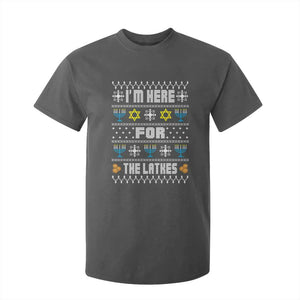 Funny Hanukkah T Shirt For Kid I'm Here For The Latkes Menorah TS11 Dark Heather Print Your Wear
