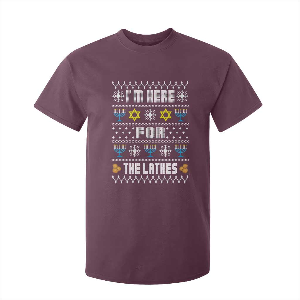 Funny Hanukkah T Shirt For Kid I'm Here For The Latkes Menorah TS11 Maroon Print Your Wear