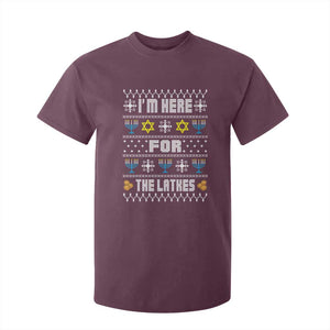 Funny Hanukkah T Shirt For Kid I'm Here For The Latkes Menorah TS11 Maroon Print Your Wear