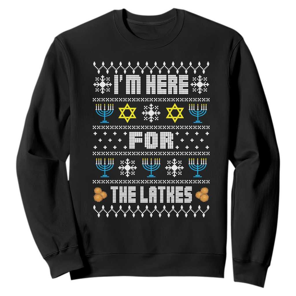 Funny Hanukkah Sweatshirt I'm Here For The Latkes Menorah TS11 Black Print Your Wear