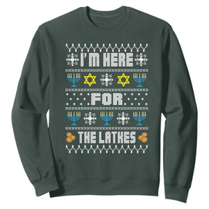 Funny Hanukkah Sweatshirt I'm Here For The Latkes Menorah TS11 Dark Forest Green Print Your Wear