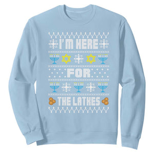 Funny Hanukkah Sweatshirt I'm Here For The Latkes Menorah TS11 Light Blue Print Your Wear