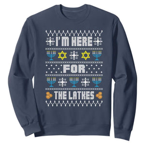 Funny Hanukkah Sweatshirt I'm Here For The Latkes Menorah TS11 Navy Print Your Wear