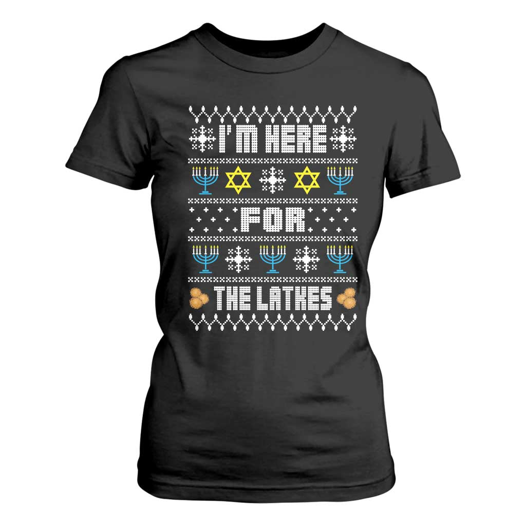 Funny Hanukkah T Shirt For Women I'm Here For The Latkes Menorah TS11 Black Print Your Wear