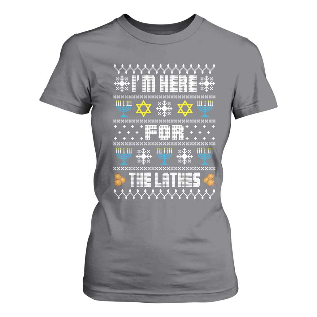 Funny Hanukkah T Shirt For Women I'm Here For The Latkes Menorah TS11 Charcoal Print Your Wear