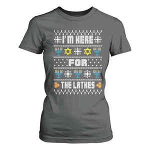 Funny Hanukkah T Shirt For Women I'm Here For The Latkes Menorah TS11 Dark Heather Print Your Wear
