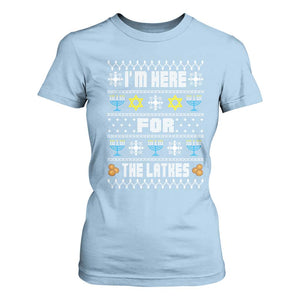 Funny Hanukkah T Shirt For Women I'm Here For The Latkes Menorah TS11 Light Blue Print Your Wear