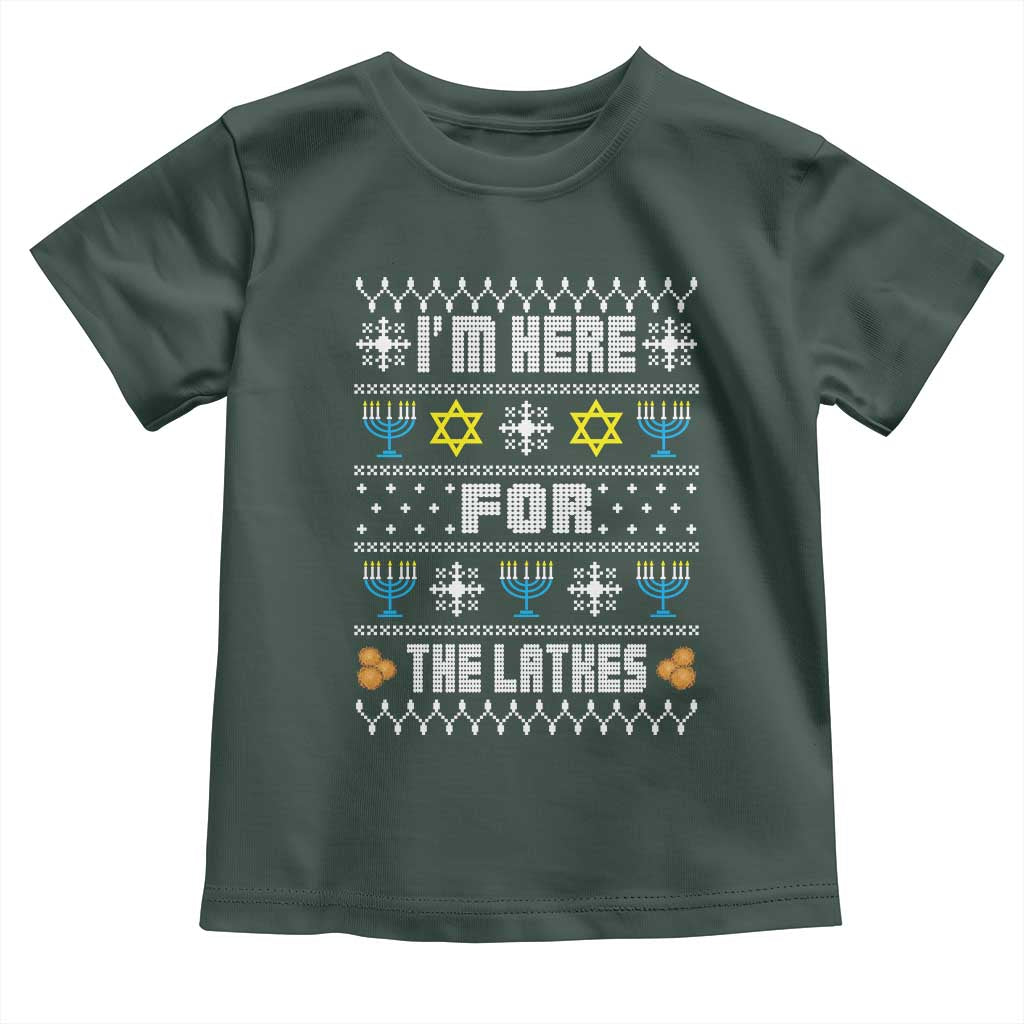 Funny Hanukkah Toddler T Shirt I'm Here For The Latkes Menorah TS11 Dark Forest Green Print Your Wear