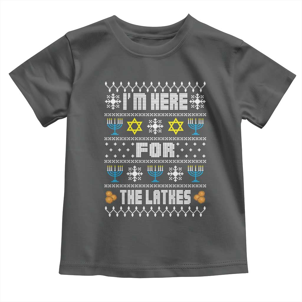 Funny Hanukkah Toddler T Shirt I'm Here For The Latkes Menorah TS11 Dark Heather Print Your Wear
