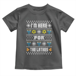 Funny Hanukkah Toddler T Shirt I'm Here For The Latkes Menorah TS11 Dark Heather Print Your Wear