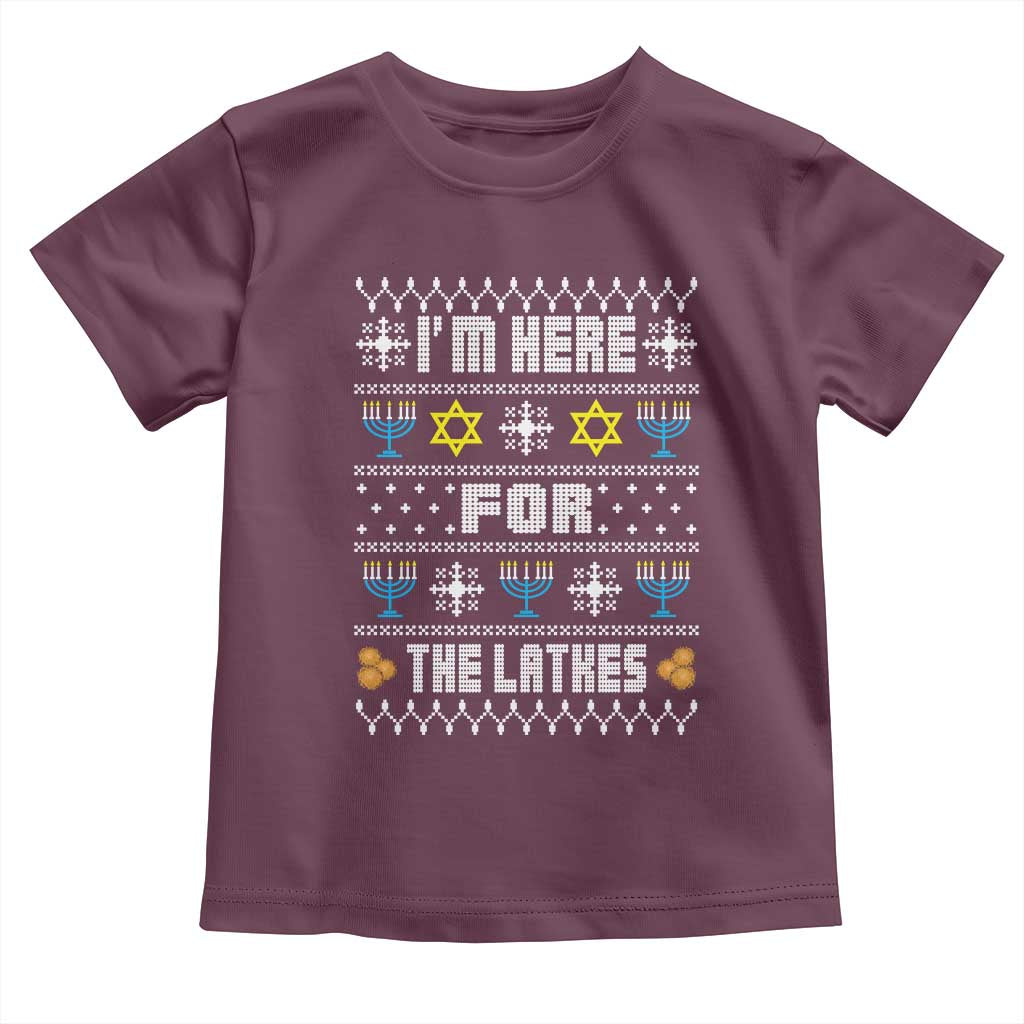 Funny Hanukkah Toddler T Shirt I'm Here For The Latkes Menorah TS11 Maroon Print Your Wear