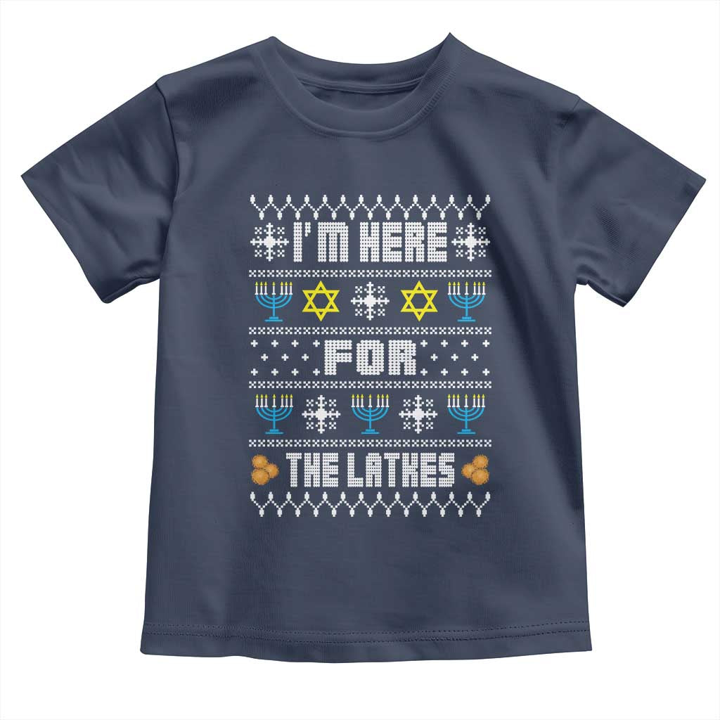 Funny Hanukkah Toddler T Shirt I'm Here For The Latkes Menorah TS11 Navy Print Your Wear