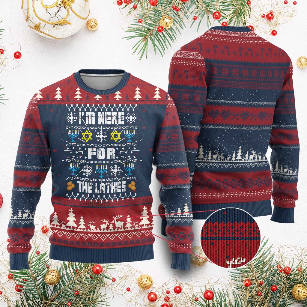 Funny Hanukkah Ugly Christmas Sweater I'm Here For The Latkes Menorah TS11 Burgundy Print Your Wear