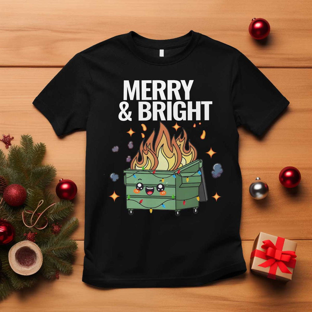 Funny Lil Fire Dumpster Christmas T Shirt Merry And Bright Xmas Led Lights TS11 Black Print Your Wear
