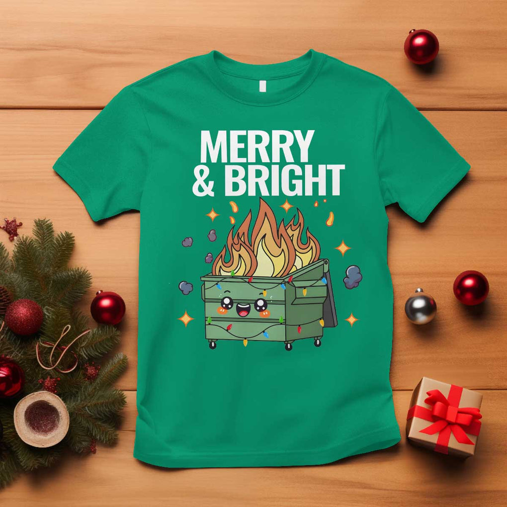 Funny Lil Fire Dumpster Christmas T Shirt Merry And Bright Xmas Led Lights TS11 Irish Green Print Your Wear