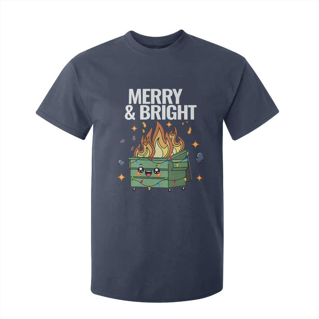 Funny Lil Fire Dumpster Christmas T Shirt For Kid Merry And Bright Xmas Led Lights TS11 Navy Print Your Wear