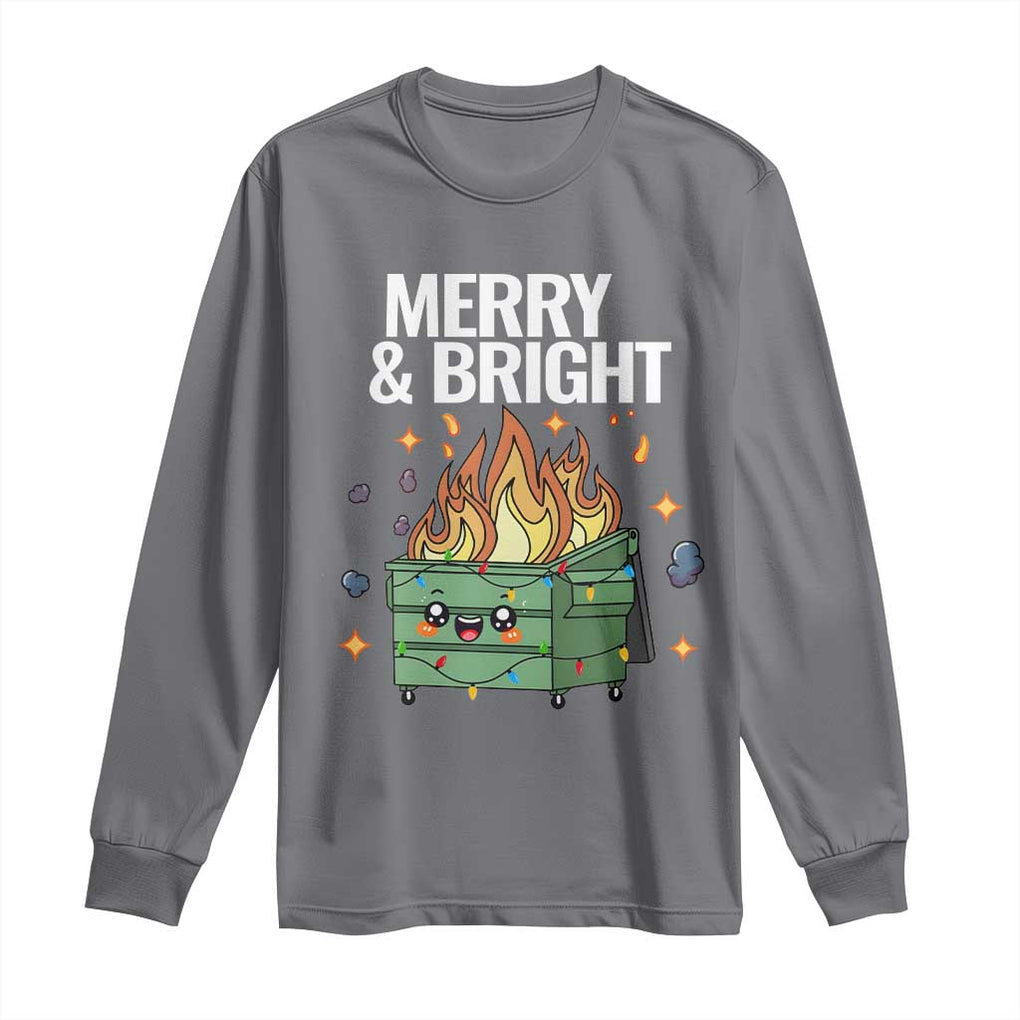 Funny Lil Fire Dumpster Christmas Long Sleeve Shirt Merry And Bright Xmas Led Lights TS11 Charcoal Print Your Wear