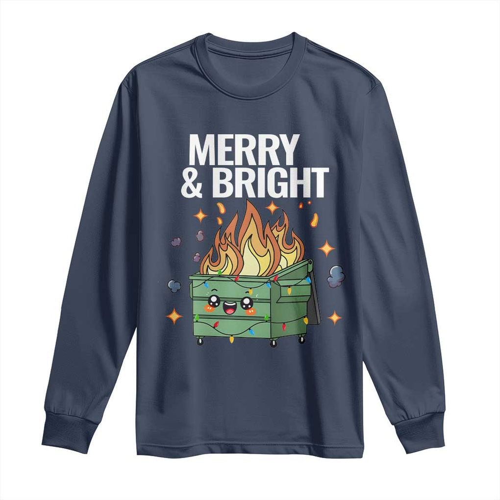 Funny Lil Fire Dumpster Christmas Long Sleeve Shirt Merry And Bright Xmas Led Lights TS11 Navy Print Your Wear
