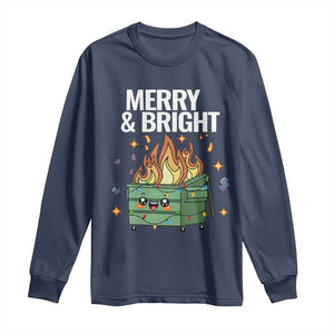 Funny Lil Fire Dumpster Christmas Long Sleeve Shirt Merry And Bright Xmas Led Lights TS11 Navy Print Your Wear
