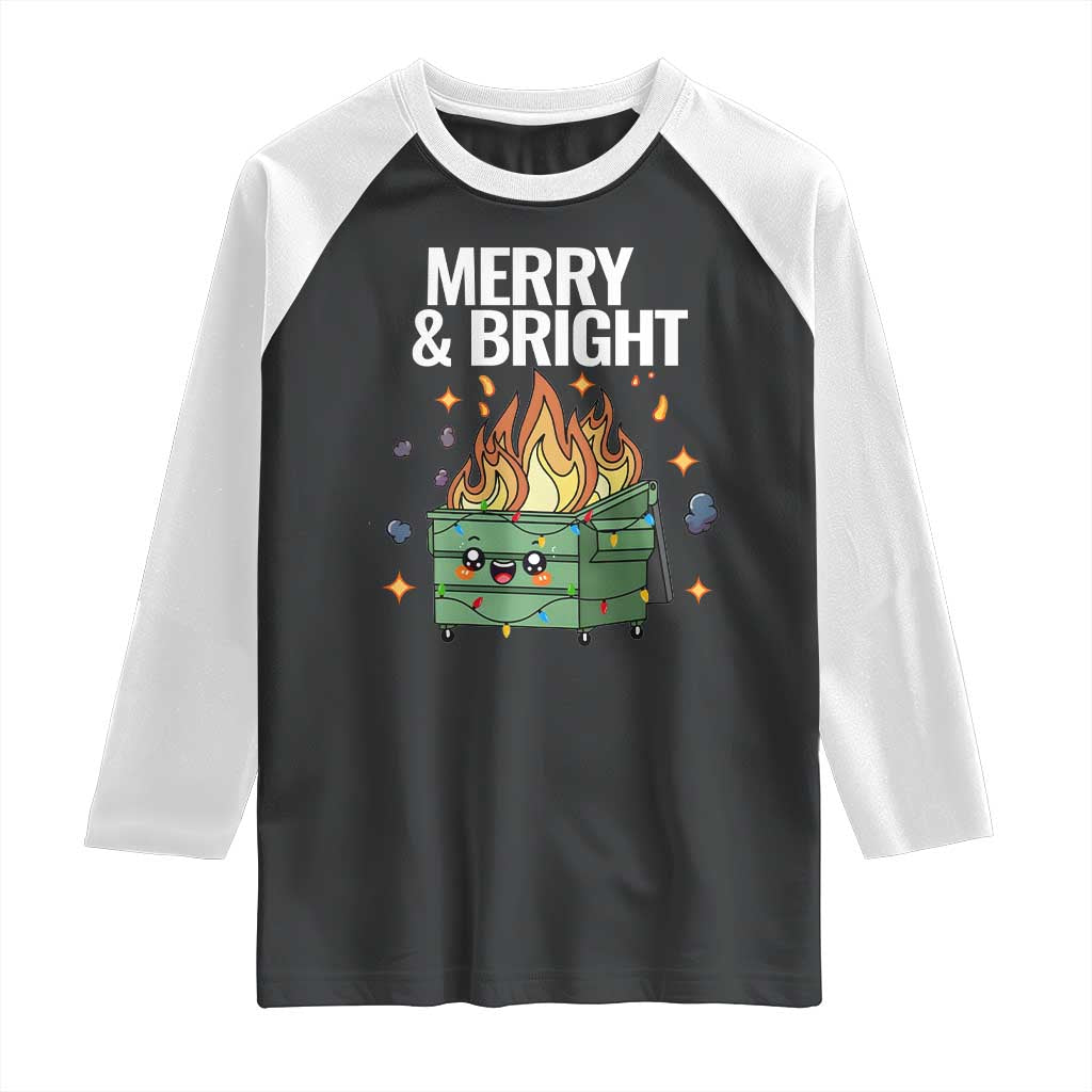 Funny Lil Fire Dumpster Christmas Raglan Shirt Merry And Bright Xmas Led Lights TS11 Black White Print Your Wear