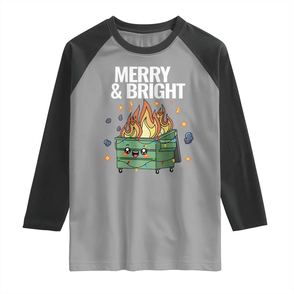 Funny Lil Fire Dumpster Christmas Raglan Shirt Merry And Bright Xmas Led Lights TS11 Sport Gray Black Print Your Wear