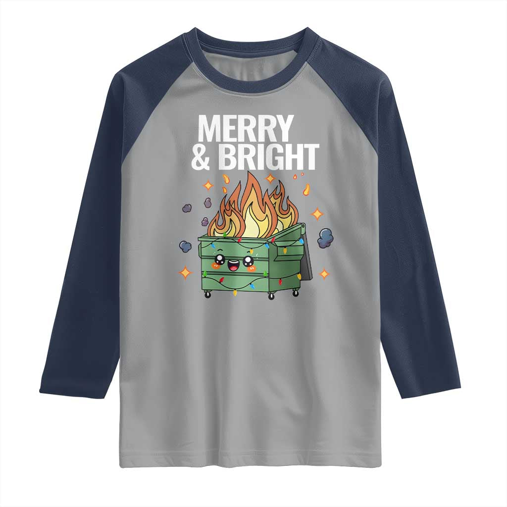 Funny Lil Fire Dumpster Christmas Raglan Shirt Merry And Bright Xmas Led Lights TS11 Sport Gray Navy Print Your Wear