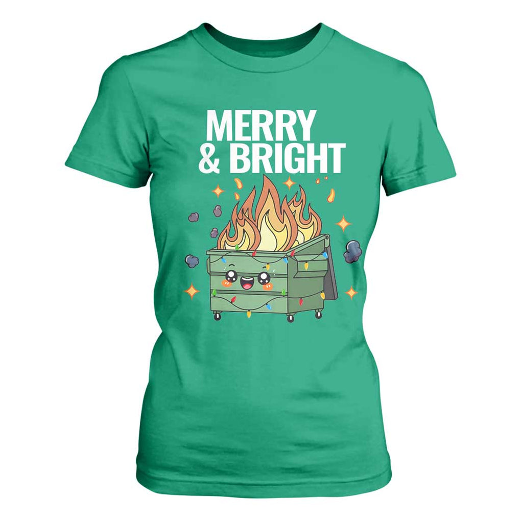 Funny Lil Fire Dumpster Christmas T Shirt For Women Merry And Bright Xmas Led Lights TS11 Irish Green Print Your Wear