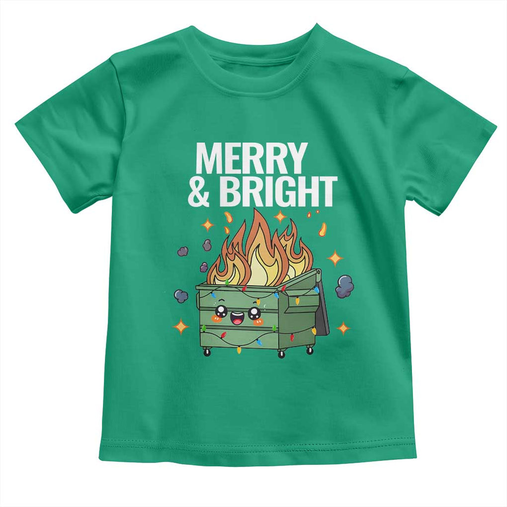 Funny Lil Fire Dumpster Christmas Toddler T Shirt Merry And Bright Xmas Led Lights TS11 Irish Green Print Your Wear