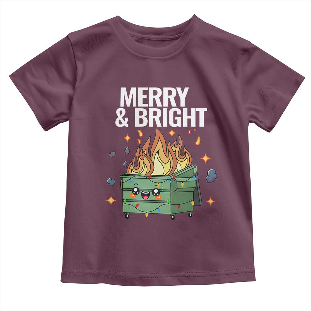 Funny Lil Fire Dumpster Christmas Toddler T Shirt Merry And Bright Xmas Led Lights TS11 Maroon Print Your Wear