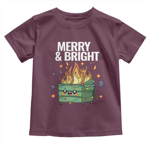 Funny Lil Fire Dumpster Christmas Toddler T Shirt Merry And Bright Xmas Led Lights TS11 Maroon Print Your Wear