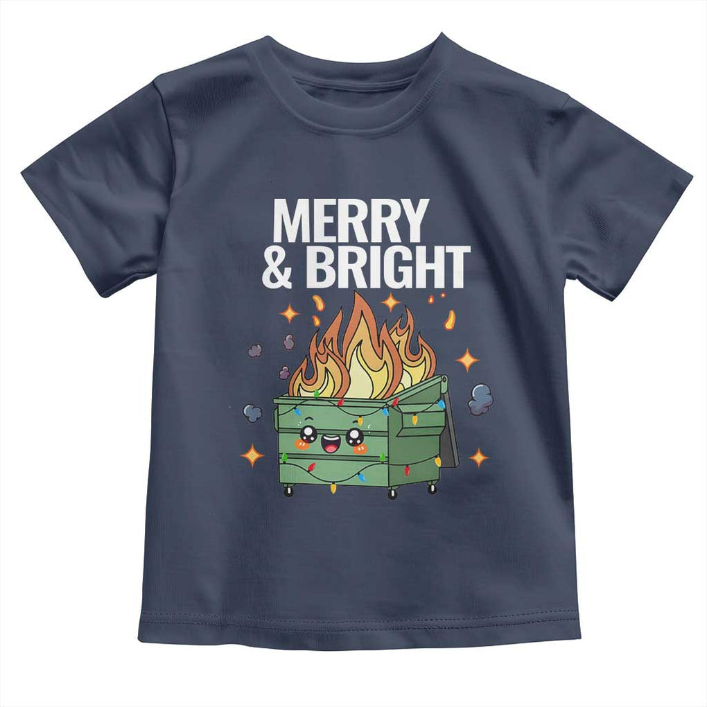 Funny Lil Fire Dumpster Christmas Toddler T Shirt Merry And Bright Xmas Led Lights TS11 Navy Print Your Wear