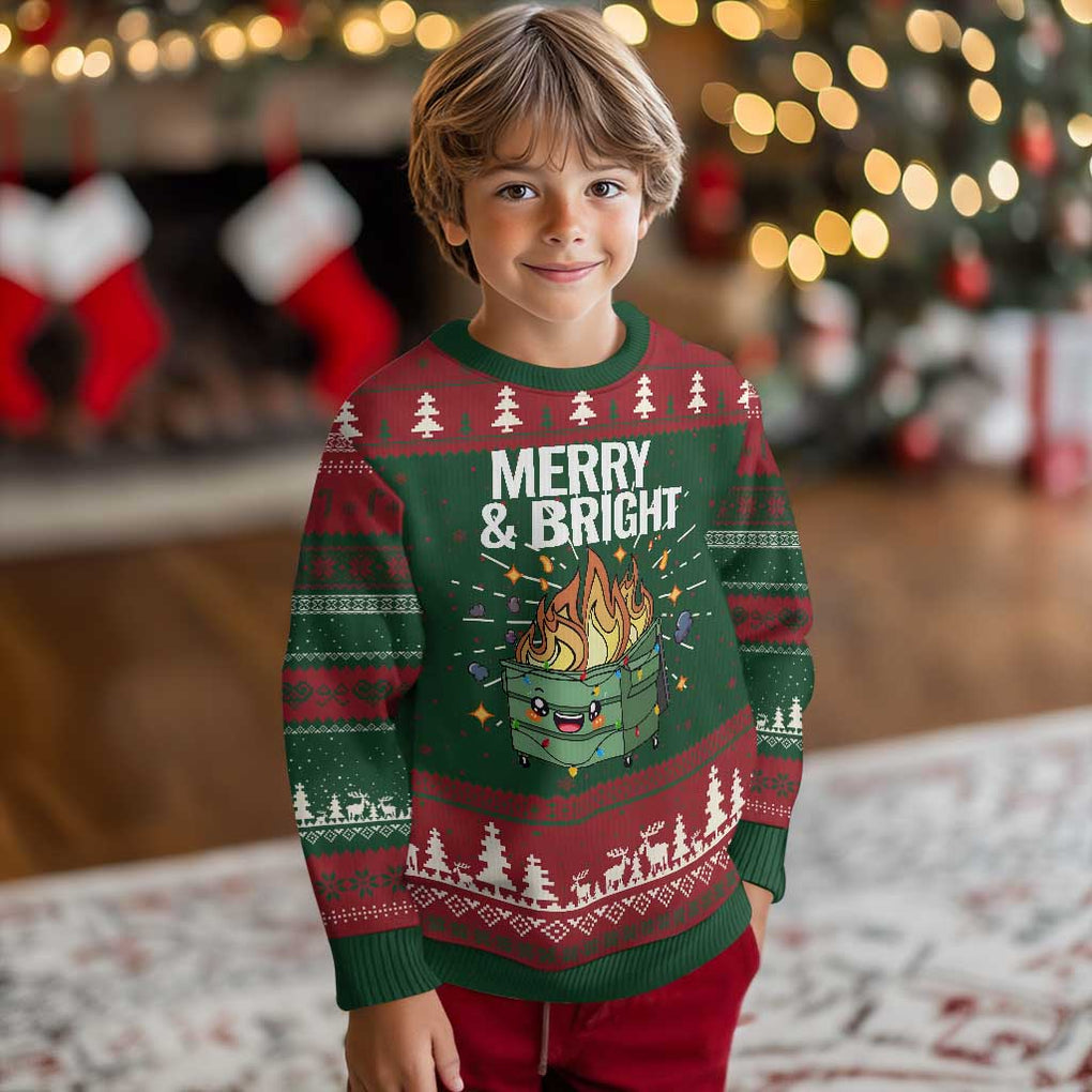 Funny Lil Fire Dumpster Xmas Ugly Christmas Sweater Merry And Bright Xmas Led Lights TS11 Christmas Print Your Wear