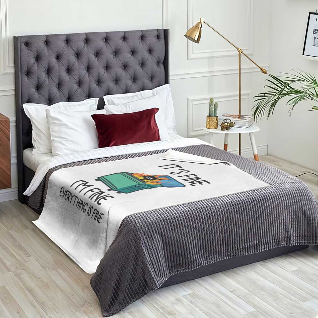 Funny It's Fine I'm Everything Is Fine Throw Blanket Black Cat Lil Dumpster Fire TS11 Print Your Wear