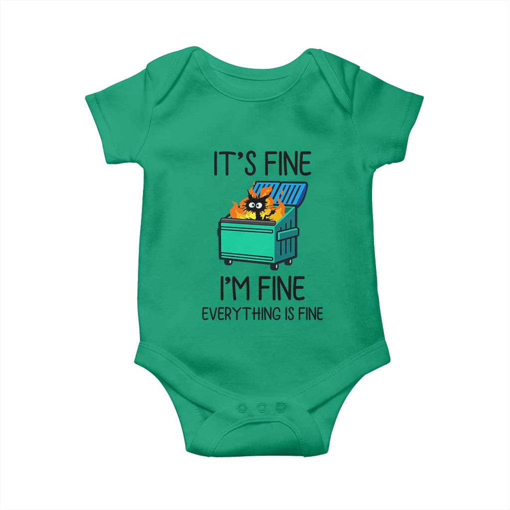 Funny It's Fine I'm Everything Is Fine Baby Onesie Black Cat Lil Dumpster Fire TS11 Irish Green Print Your Wear