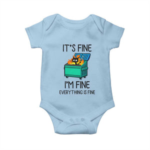 Funny It's Fine I'm Everything Is Fine Baby Onesie Black Cat Lil Dumpster Fire TS11 Light Blue Print Your Wear