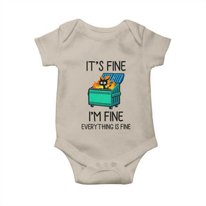 Funny It's Fine I'm Everything Is Fine Baby Onesie Black Cat Lil Dumpster Fire TS11 Sand Print Your Wear