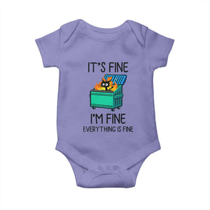 Funny It's Fine I'm Everything Is Fine Baby Onesie Black Cat Lil Dumpster Fire TS11 Violet Print Your Wear