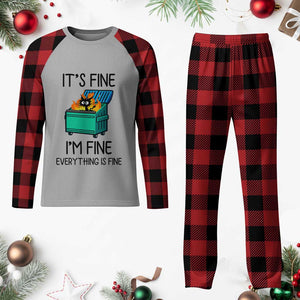 Funny It's Fine I'm Everything Is Fine Plaid Pajama Set Black Cat Lil Dumpster Fire TS11 Buffalo Plaid Print Your Wear
