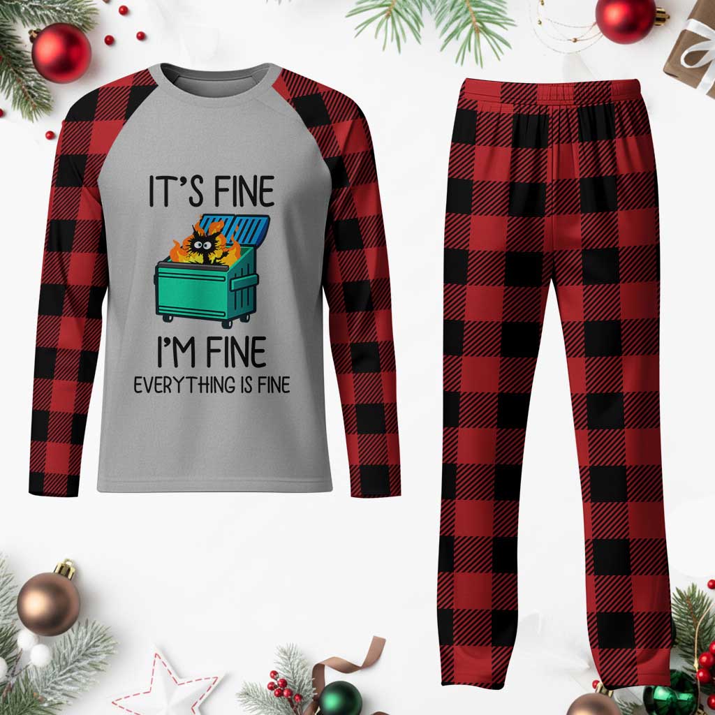 Funny It's Fine I'm Everything Is Fine Plaid Pajama Set Black Cat Lil Dumpster Fire TS11 Buffalo Plaid Print Your Wear