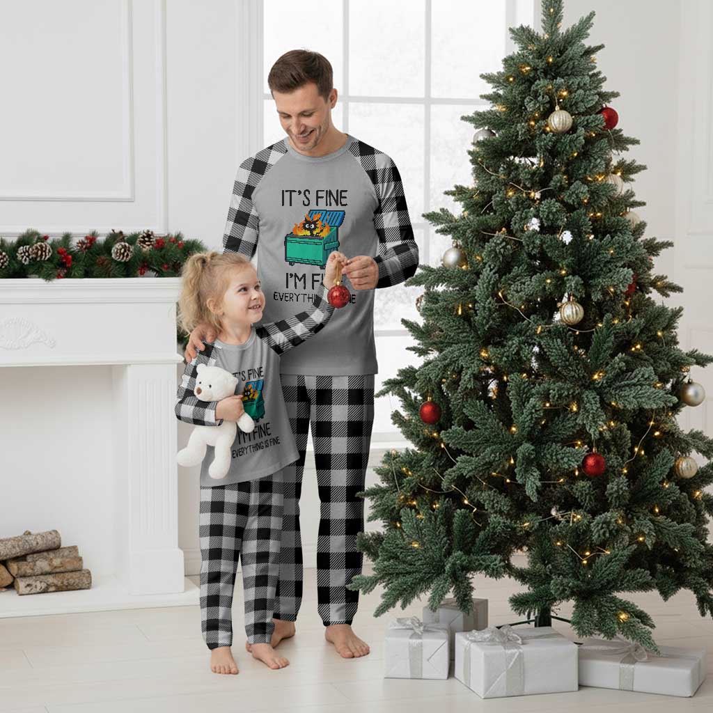 Funny It's Fine I'm Everything Is Fine Plaid Pajama Set Black Cat Lil Dumpster Fire TS11 White Plaid Print Your Wear
