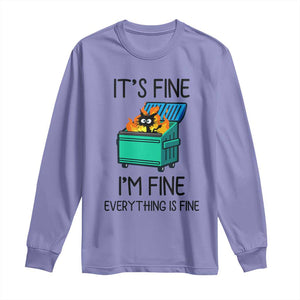 Funny It's Fine I'm Everything Is Fine Long Sleeve Shirt Black Cat Lil Dumpster Fire TS11 Violet Print Your Wear