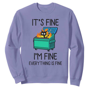 Funny It's Fine I'm Everything Is Fine Sweatshirt Black Cat Lil Dumpster Fire TS11 Violet Print Your Wear