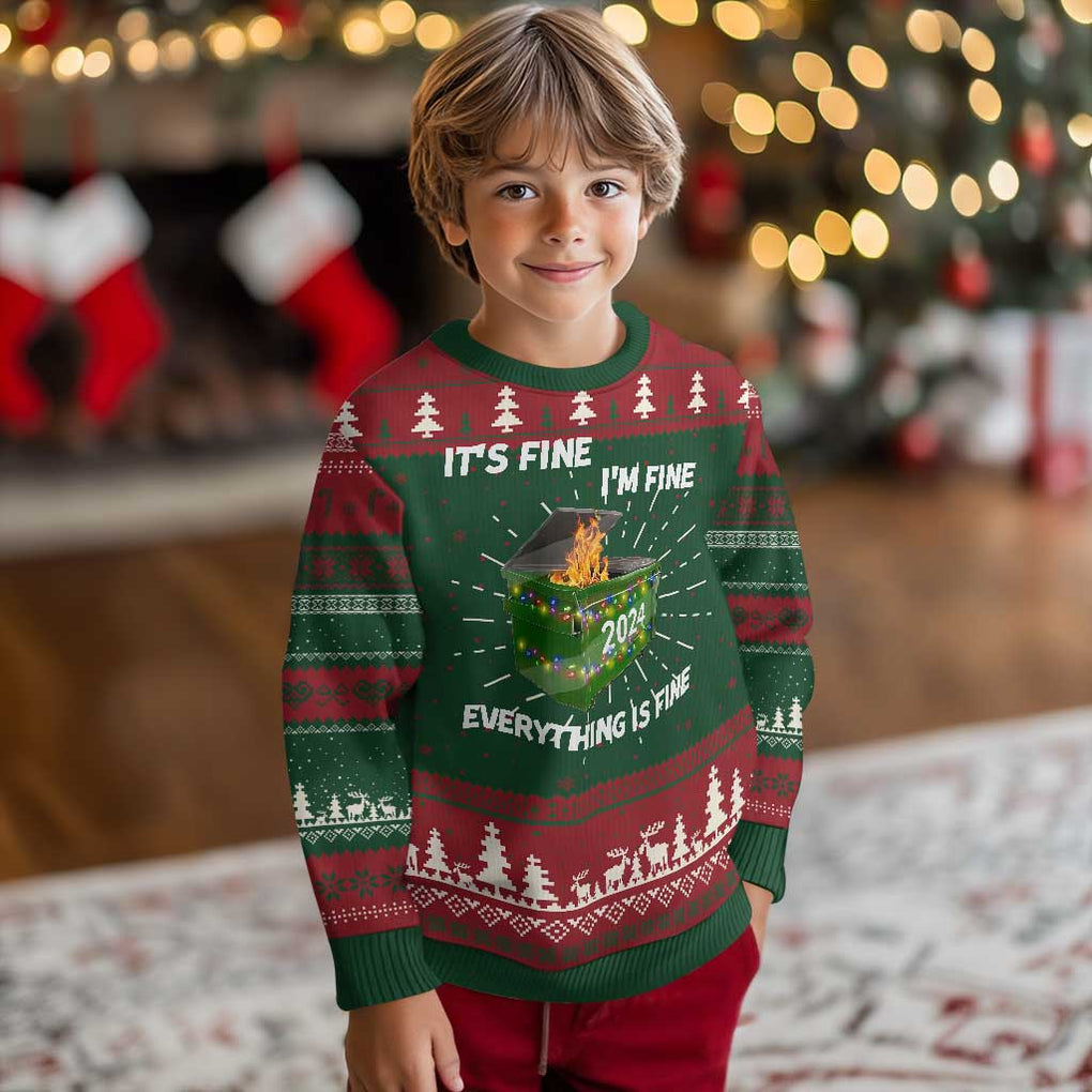 Funny It's Fine I'm Everything Is Fine 2024 Ugly Christmas Sweater Lil Dumpster Fire TS11 Christmas Print Your Wear