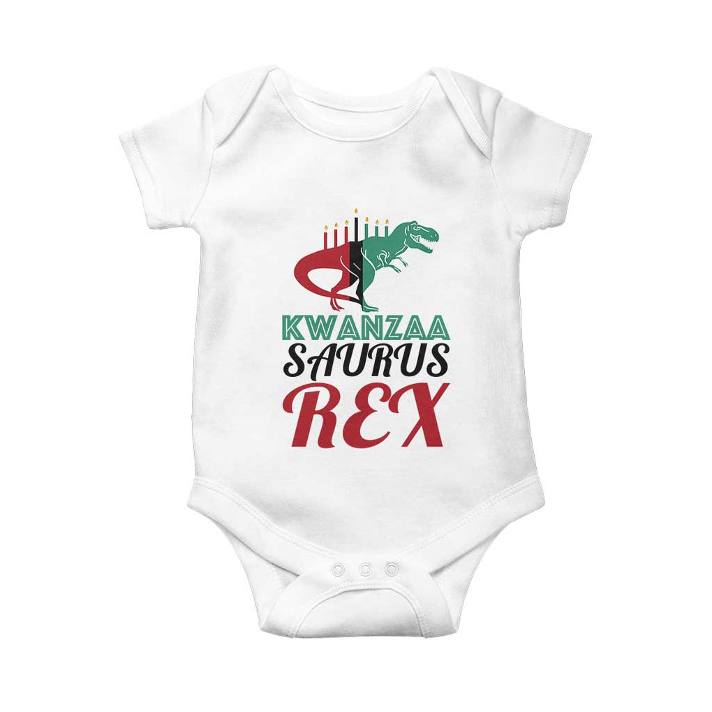 Kwanzaa Saurus Rex Kinara Candles Dinosaur T-rex African Heritage Baby Onesie TS11 White Print Your Wear