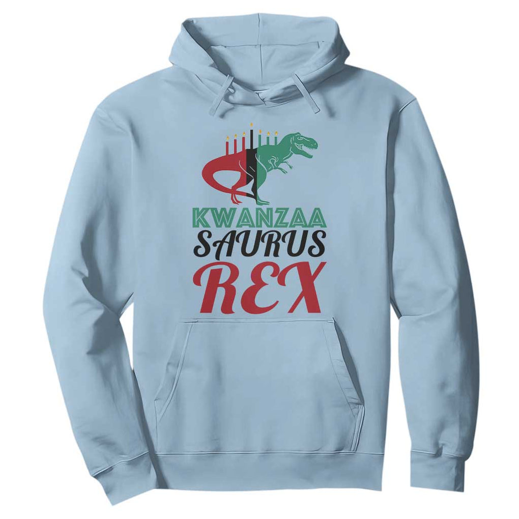 Kwanzaa Saurus Rex Kinara Candles Dinosaur T-rex African Heritage Hoodie TS11 Light Blue Print Your Wear