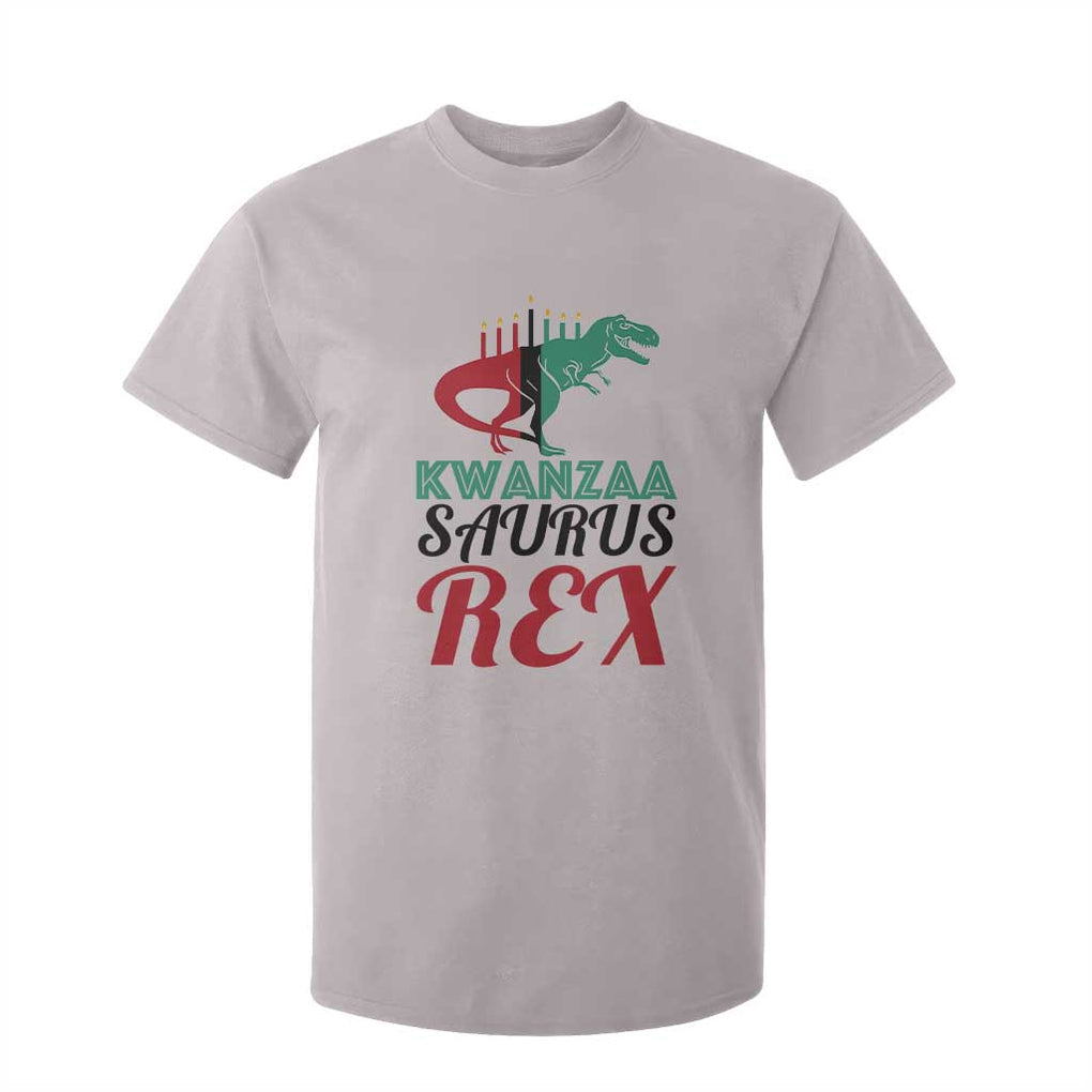 Kwanzaa Saurus Rex Kinara Candles Dinosaur T-rex African Heritage T Shirt For Kid TS11 Ice Gray Print Your Wear
