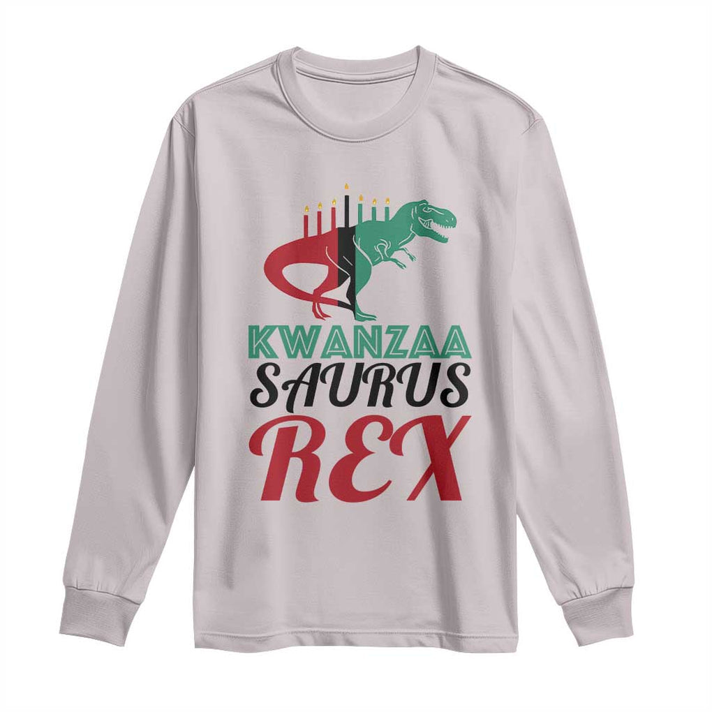 Kwanzaa Saurus Rex Kinara Candles Dinosaur T-rex African Heritage Long Sleeve Shirt TS11 Ice Gray Print Your Wear