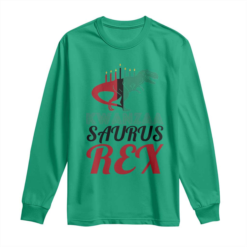 Kwanzaa Saurus Rex Kinara Candles Dinosaur T-rex African Heritage Long Sleeve Shirt TS11 Irish Green Print Your Wear