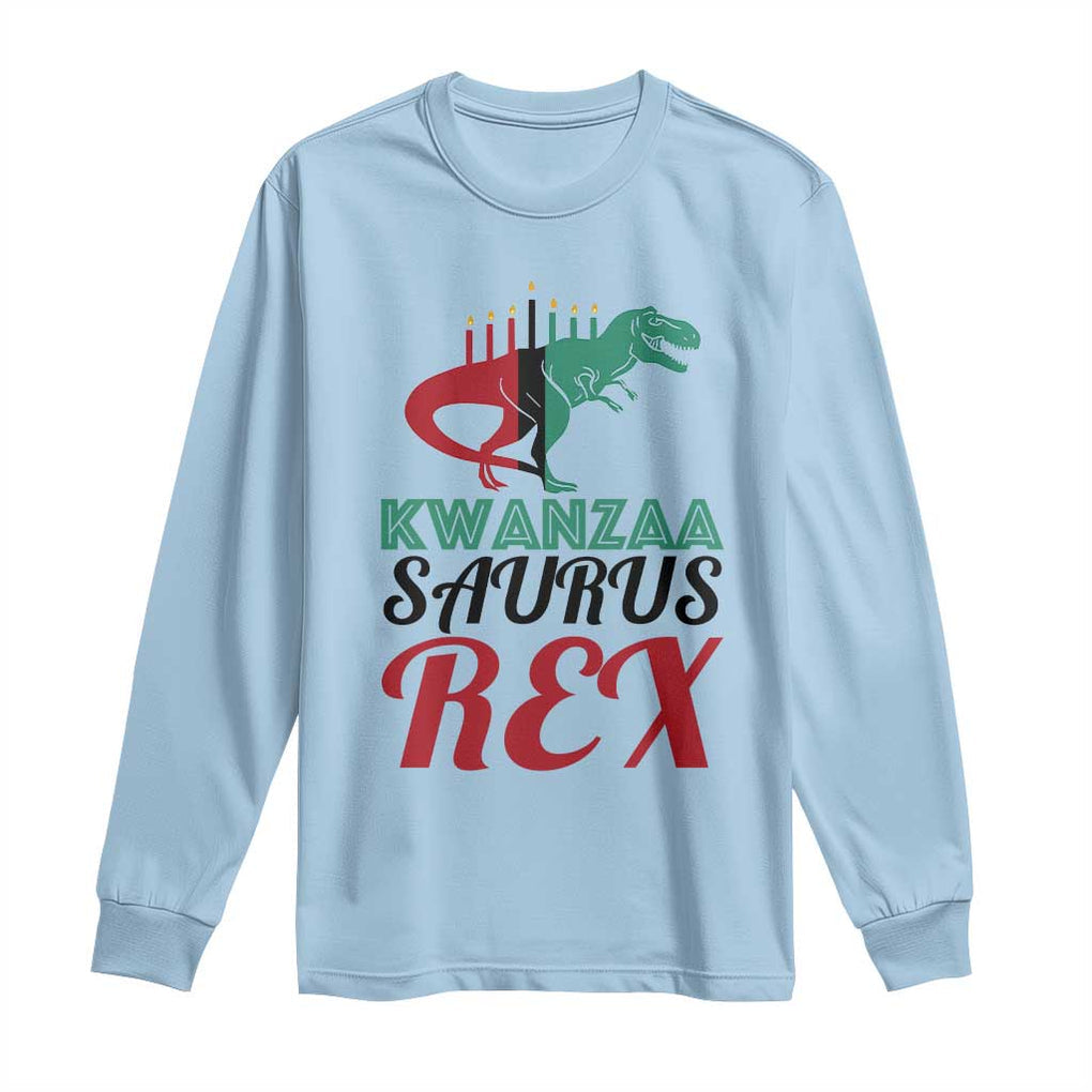 Kwanzaa Saurus Rex Kinara Candles Dinosaur T-rex African Heritage Long Sleeve Shirt TS11 Light Blue Print Your Wear