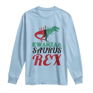 Kwanzaa Saurus Rex Kinara Candles Dinosaur T-rex African Heritage Long Sleeve Shirt TS11 Light Blue Print Your Wear